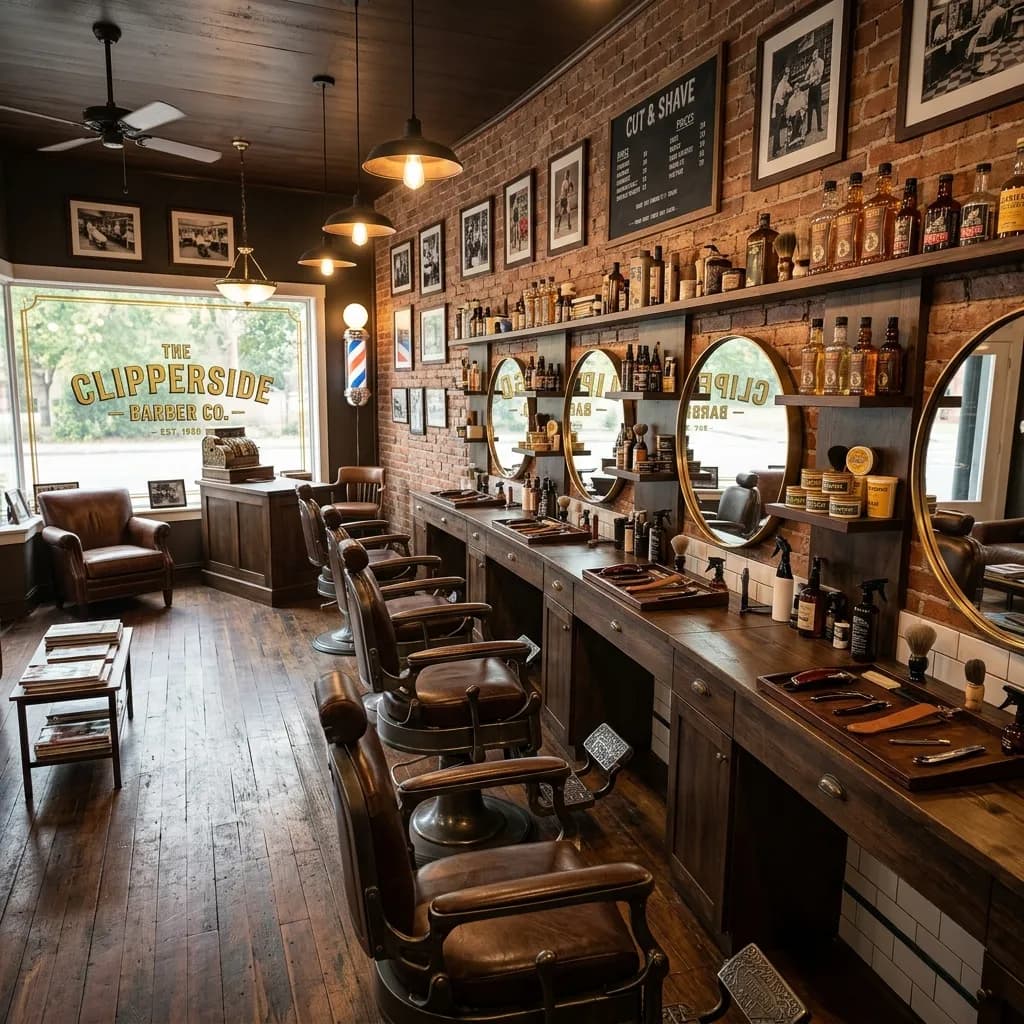Ambiente interno da barbearia mostrando a bancada de trabalho