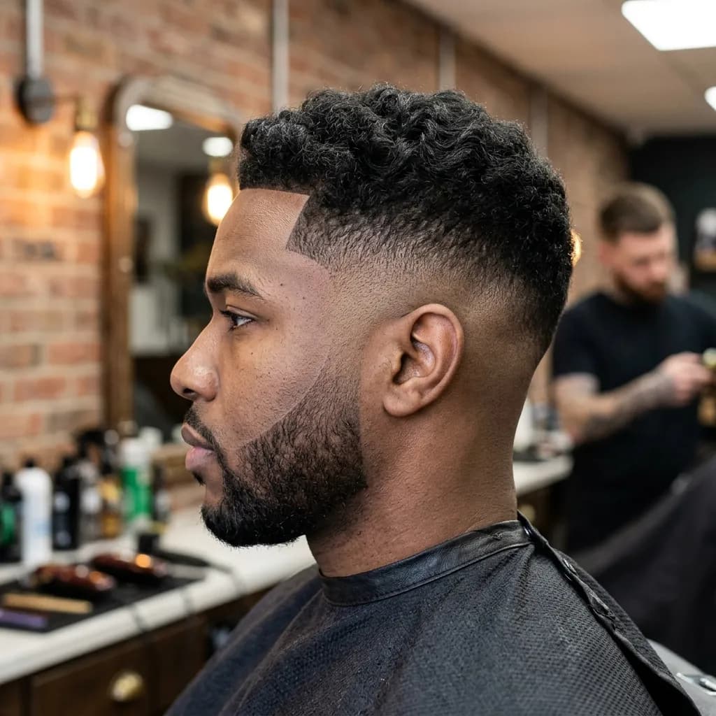 Sharp side profile of a modern high-fade haircut