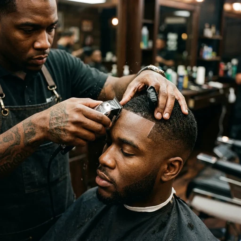 Barber creating a precise hairline