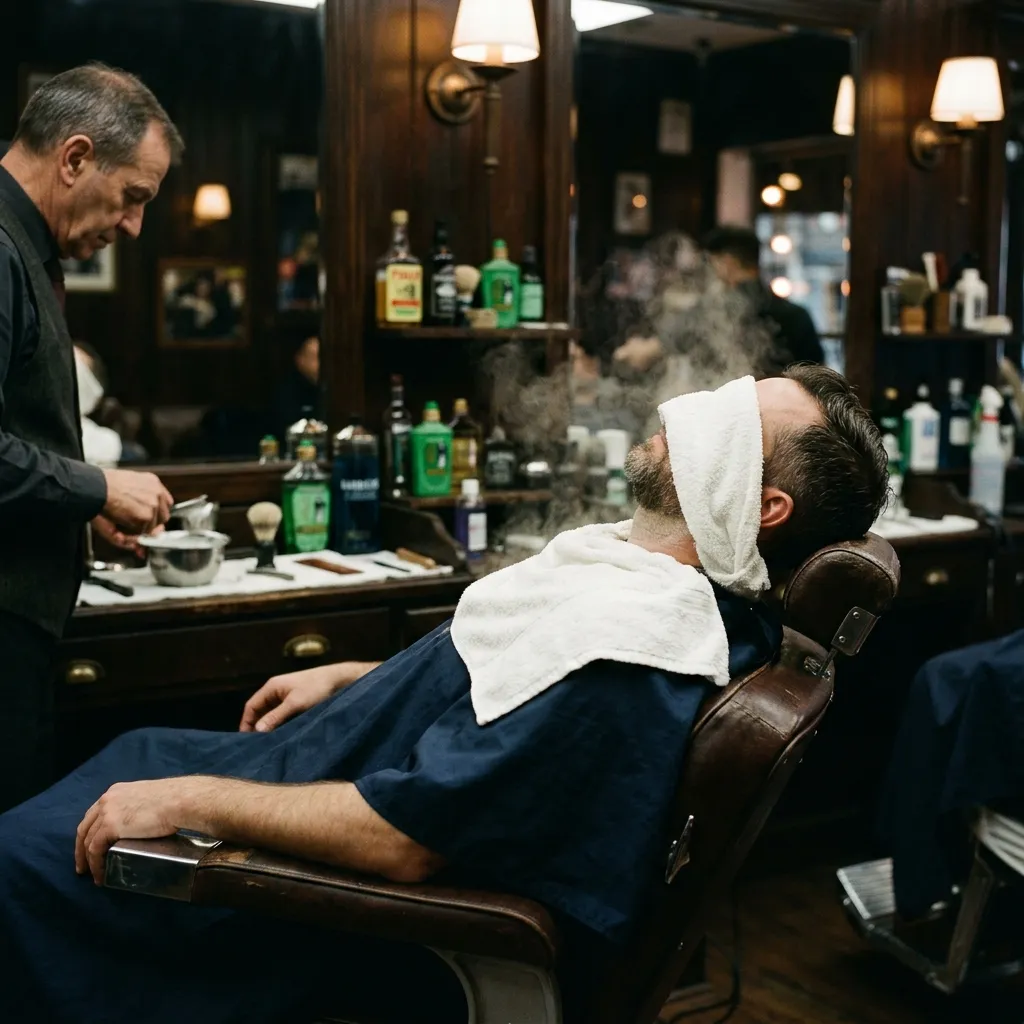 Man relaxing with a hot towel on his face