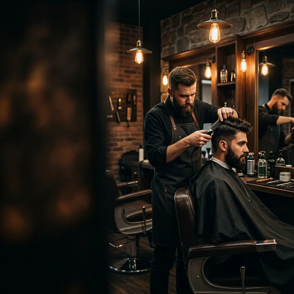 Barbeiro executando um corte moderno